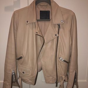 AllSaints Balford Leather Jacket, Size 10, Beige